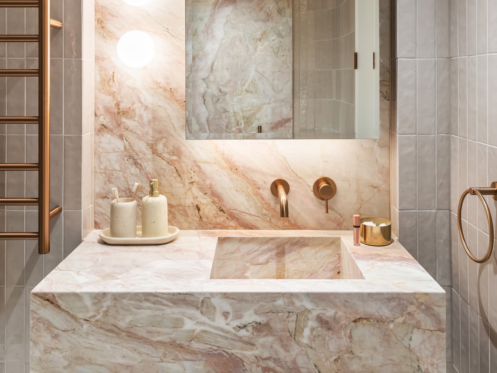 Luxury bathroom caulking project - premium marble finishes